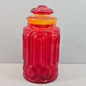 LE Smith Moon and Star Amberina Cadmium Glass Canister with Lid Red Orange